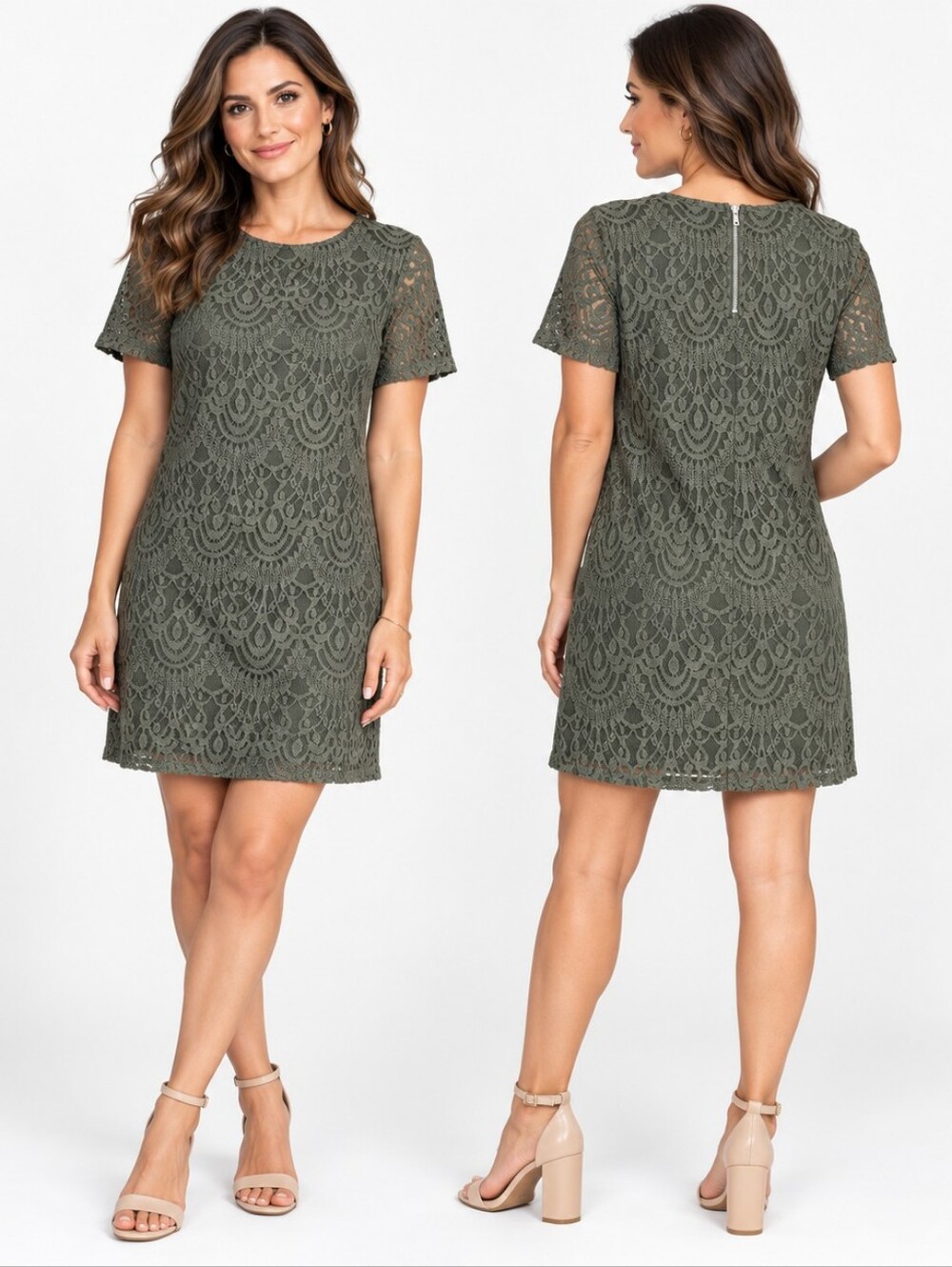 H&M Divided Size 6 Olive Lace Shift Dress Contemporary Romantic Minimalist